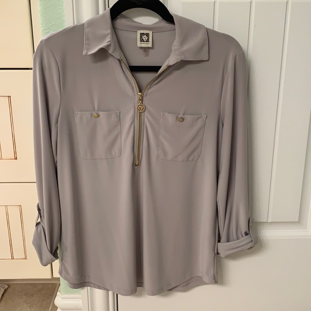 Ann Klein Gray 3/4 Sleeve Top M